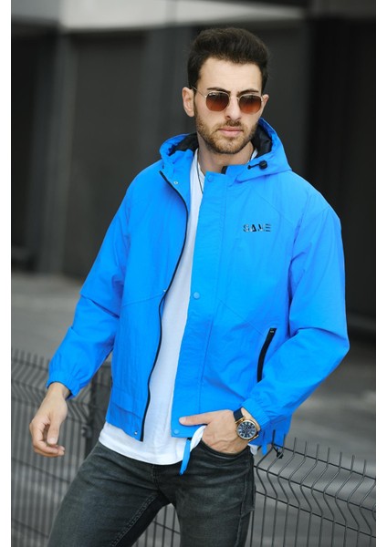 Save Baskılı Suya Dayanaklı Slim Fit Erkek Mevsimlik Mont Yağmurluk