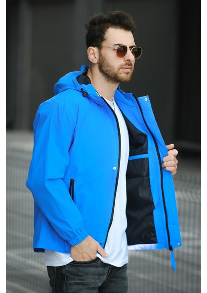 Save Baskılı Suya Dayanaklı Slim Fit Erkek Mevsimlik Mont Yağmurluk