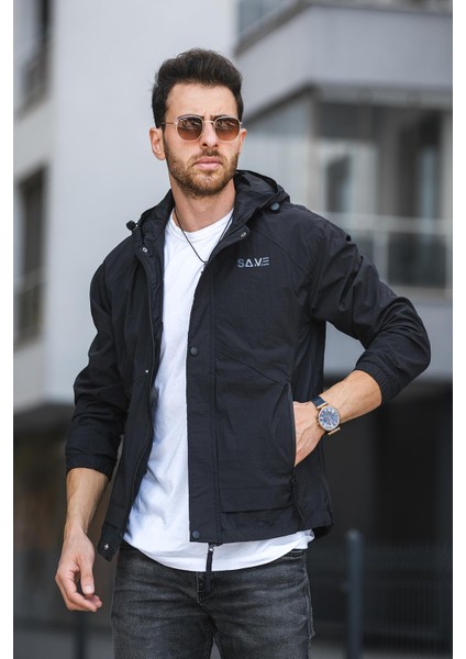 Save Baskılı Suya Dayanaklı Slim Fit Erkek Mevsimlik Mont Yağmurluk