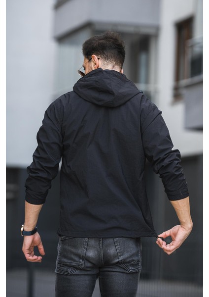 Save Baskılı Suya Dayanaklı Slim Fit Erkek Mevsimlik Mont Yağmurluk