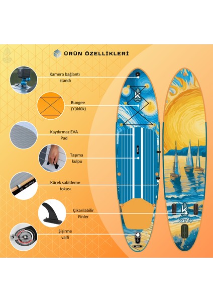 11'6 (350CM) Sup Şişme Kürek Sörfü - Stand Up Paddle Board (Daylight Sails)