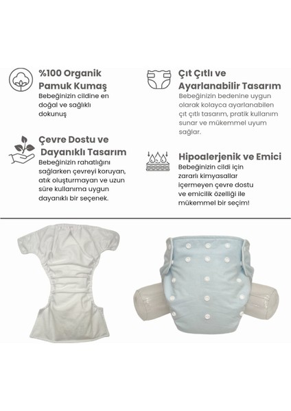 Yıkanabilir Bebek Bezi Cepli Buz Mavisi Çıt ÇITLI(8KG-18KG)