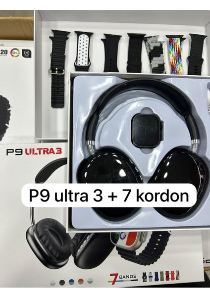 Fırsattan P9 Ultra 3 Akıllı Saat Kulaklık Hediyeli 7 Kordonlu Set