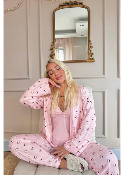 Somon Coffe Desenli Termal Sabahlıklı Kadın Pijama Takımı