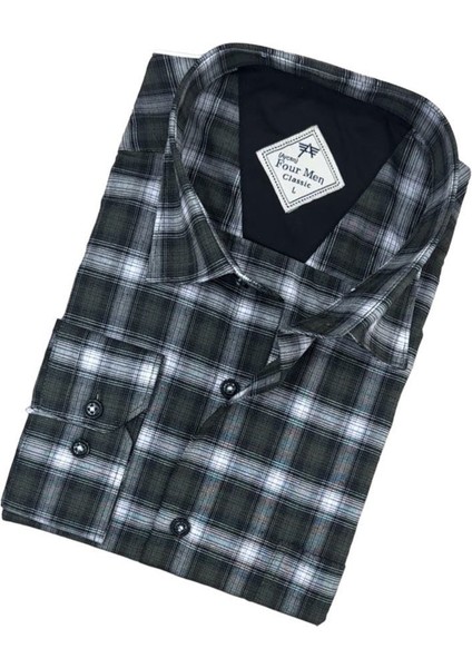 Klasik Rahat Kesim Ekoseli Uzun Kollu Pamuk Erkek Gömlek