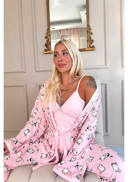 Pembe Cats Desenli Termal Sabahlıklı Kadın Pijama Takımı fiyatları
