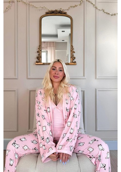 Pembe Cats Desenli Termal Sabahlıklı Kadın Pijama Takımı modelleri
