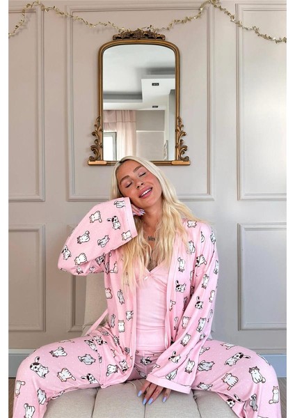 Pembe Cats Desenli Termal Sabahlıklı Kadın Pijama Takımı fırsatları