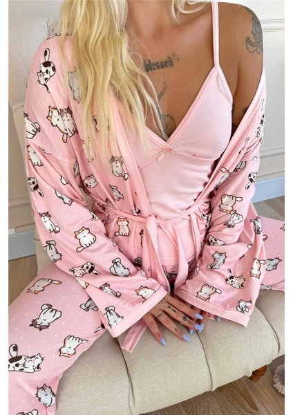 Pembe Cats Desenli Termal Sabahlıklı Kadın Pijama Takımı indirimleri