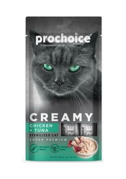 Creamy Kediler İçin Tavuklu Ton Balıklı Sıvı Kedi Ödül 4x15 gr