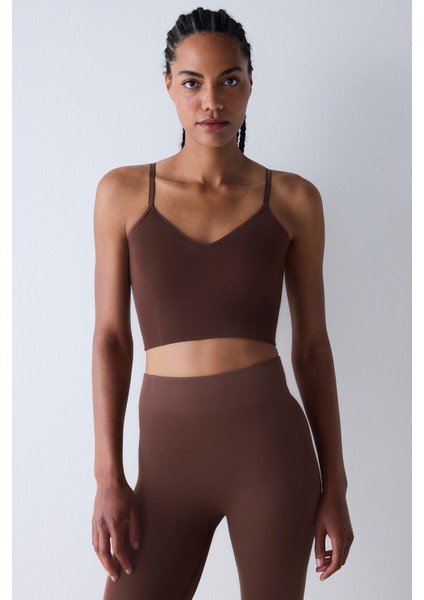 Kahverengi Hafif Destek Seamless (Dikişssiz) Spor Sütyeni