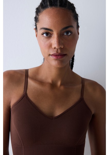 Kahverengi Hafif Destek Seamless (Dikişssiz) Spor Sütyeni modelleri