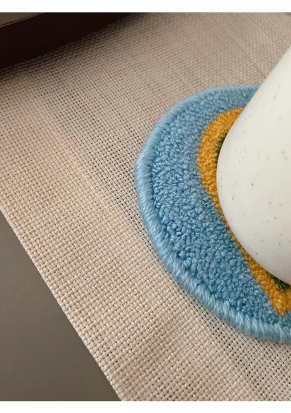 Punch Bardak Altlığı Çift Taraflı Çoklu Kalp Desenli Yuvarlak Formlu Açık Mavi