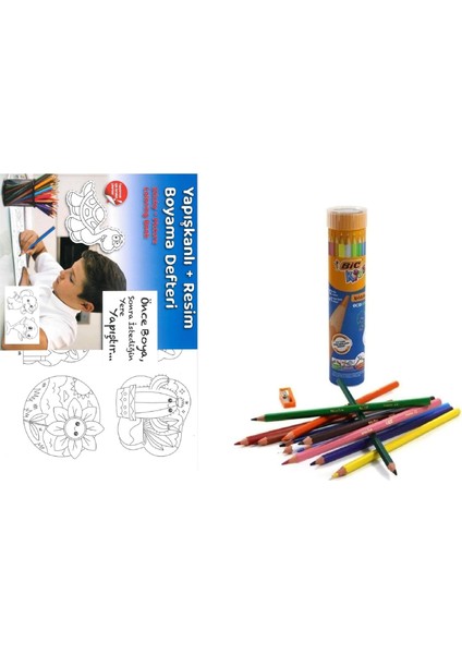 Yapışkanlı ( Stickerli) Boyama Kitabı 12^li Kuru Boya Hediyeli