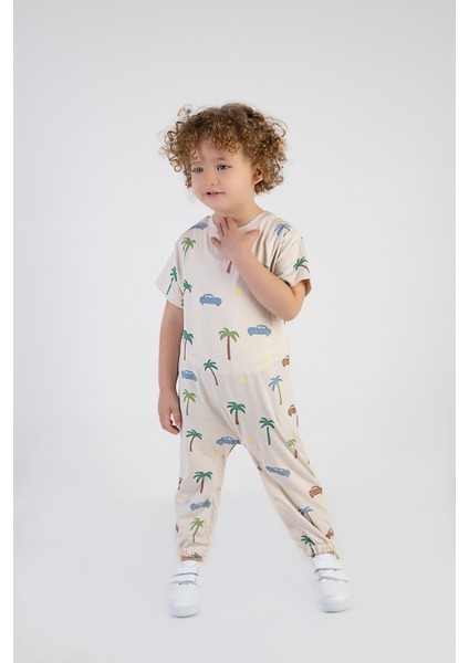 Kız Çocuk Araba-Palmiye Desen Pamuklu Tulum fırsatları