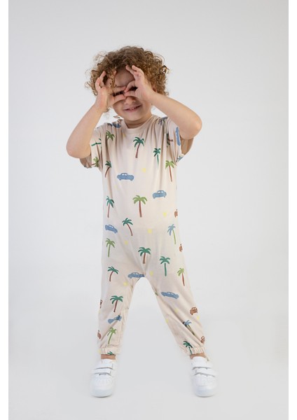 Kız Çocuk Araba-Palmiye Desen Pamuklu Tulum indirimleri