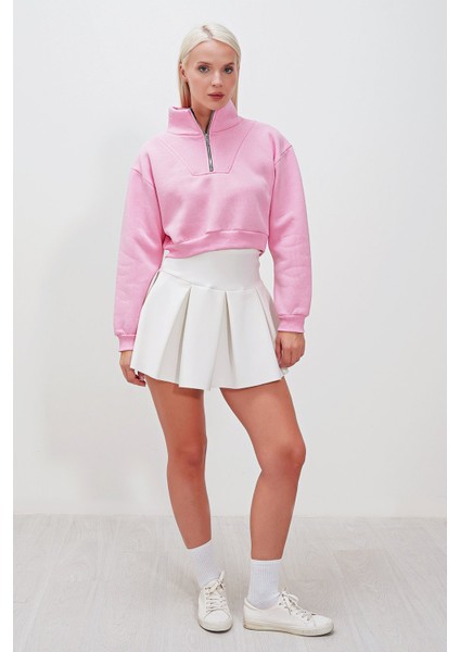 Üç Iplik Kol Ucu Etek Lastikli Yarım Fermuarlı Sweat