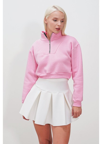 Üç Iplik Kol Ucu Etek Lastikli Yarım Fermuarlı Sweat fiyatları