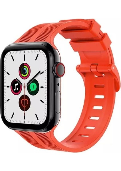 Apple Watch Uyumlu 38-40-41-42-44-45-49 mm Silinebilir Yüksek Kalite Çizgi Detaylı Esnek Yumuşak Tokalı Silikon Kordon