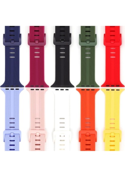 Apple Watch Uyumlu 38-40-41-42-44-45-49 mm Silinebilir Yüksek Kalite Çizgi Detaylı Esnek Yumuşak Tokalı Silikon Kordon fırsatları