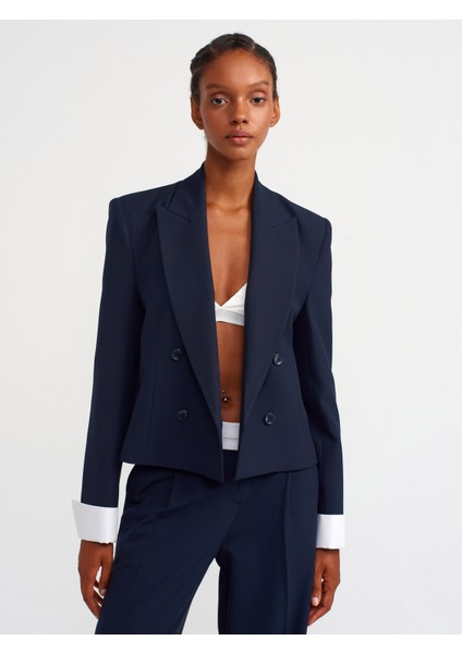 60740 Kontras Manşetli Blazer Ceket-Lacivert
