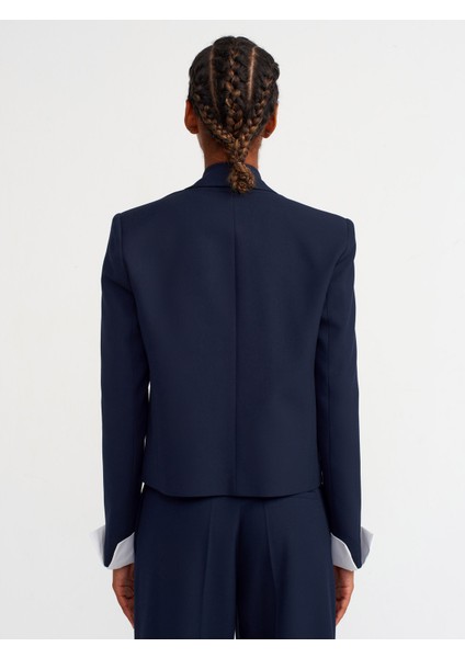 60740 Kontras Manşetli Blazer Ceket-Lacivert