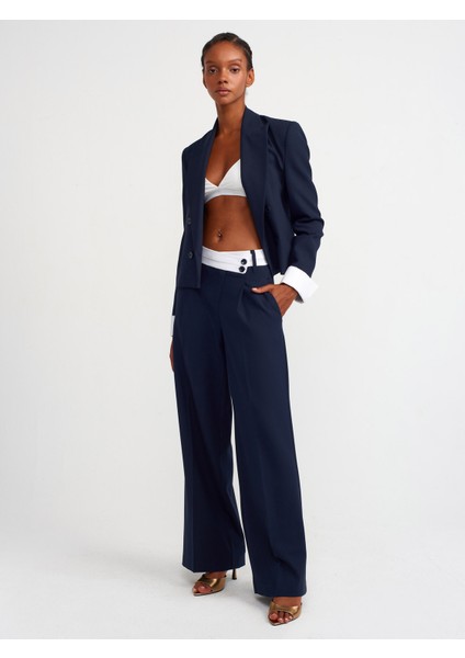 60740 Kontras Manşetli Blazer Ceket-Lacivert