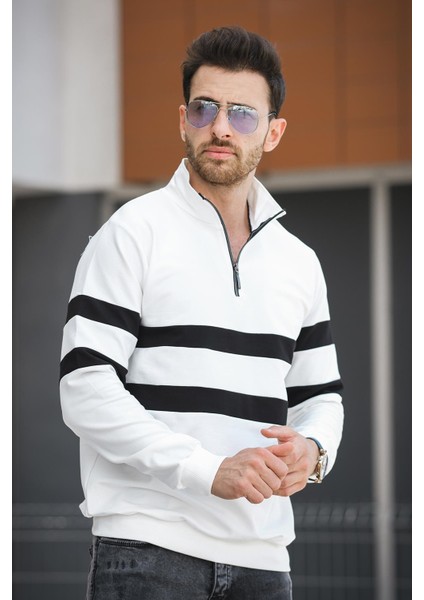 Nepido Çift Renkli Yarım Fermuarlı Balıkçı Yaka Erkek Sweatshirt