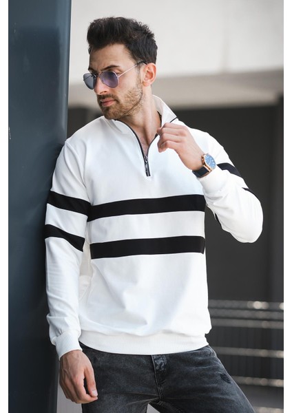 Nepido Çift Renkli Yarım Fermuarlı Balıkçı Yaka Erkek Sweatshirt