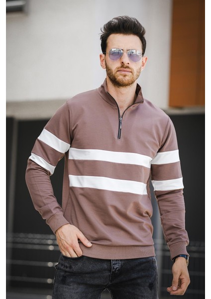 Nepido Çift Renkli Yarım Fermuarlı Balıkçı Yaka Erkek Sweatshirt