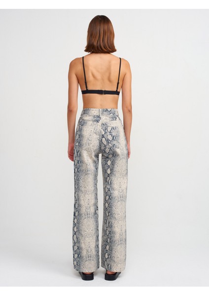 71692 Yılan Desen Wideleg Denim Pantolon-Ekru fiyatları