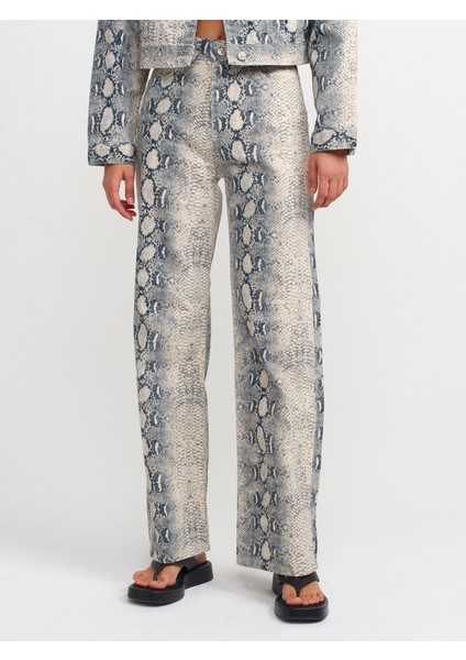 71692 Yılan Desen Wideleg Denim Pantolon-Ekru modelleri