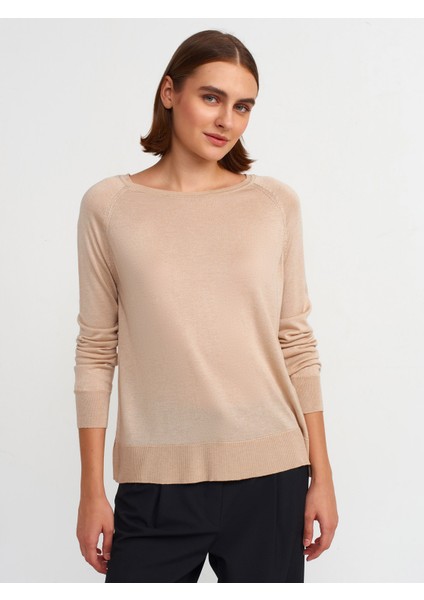10536 Bisiklet Yaka Basic Ince Triko Kazak-Açık Bej