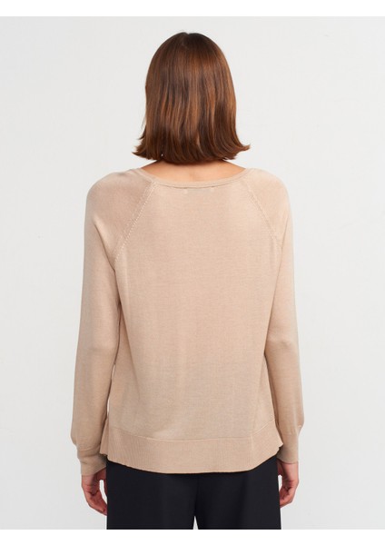 10536 Bisiklet Yaka Basic Ince Triko Kazak-Açık Bej fiyatları