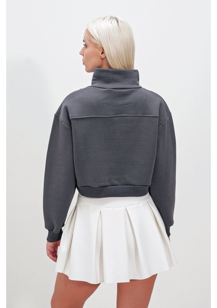 Üç Iplik Kol Ucu Etek Lastikli Yarım Fermuarlı Sweat fırsatları