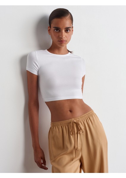 31104 Modal Crop Top-Beyaz