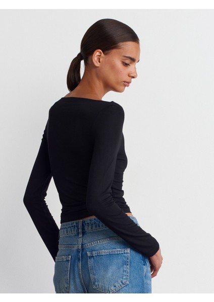 31213 Kayık Yaka Uzun Kollu Top-Siyah fiyatları