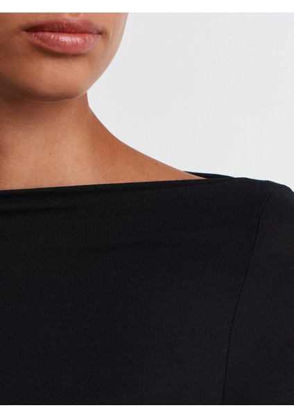 31213 Kayık Yaka Uzun Kollu Top-Siyah fırsatları