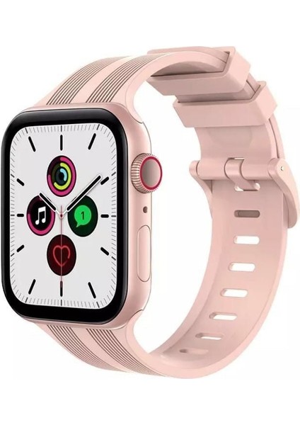 Apple Watch Uyumlu 38-40-41-42-44-45-49 mm Silinebilir Yüksek Kalite Çizgi Detaylı Esnek Yumuşak Tokalı Silikon Kordon