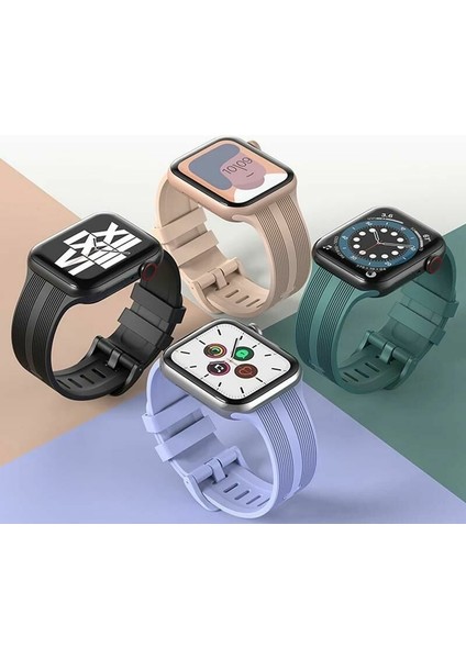 Apple Watch Uyumlu 38-40-41-42-44-45-49 mm Silinebilir Yüksek Kalite Çizgi Detaylı Esnek Yumuşak Tokalı Silikon Kordon fırsatları