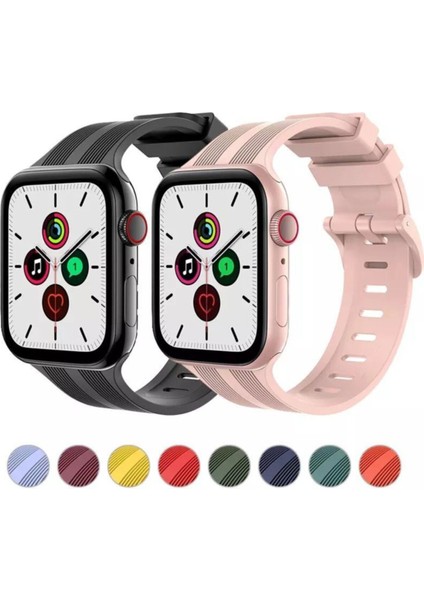 Apple Watch Uyumlu 38-40-41-42-44-45-49 mm Silinebilir Yüksek Kalite Çizgi Detaylı Esnek Yumuşak Tokalı Silikon Kordon indirimleri