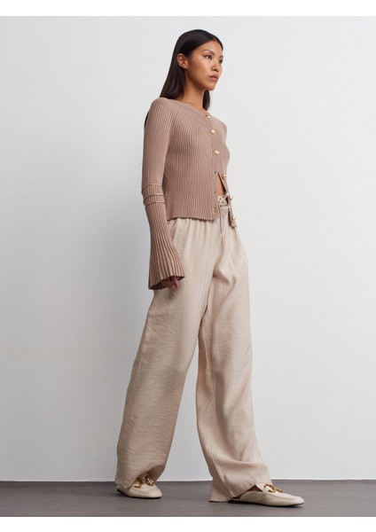 71515 Belden Lastikli Dökümlü Pantolon-Taş modelleri