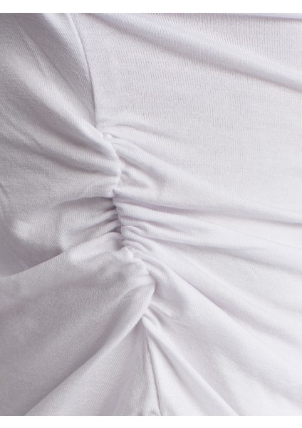 30504 Yandan Büzgülü Uzun Kollu Bluz-Beyaz fırsatları