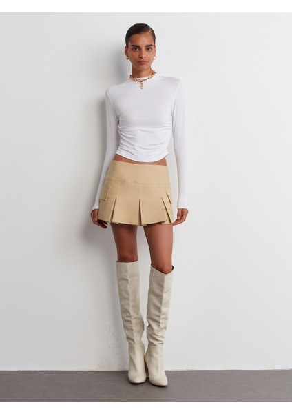 30504 Yandan Büzgülü Uzun Kollu Bluz-Beyaz indirimleri