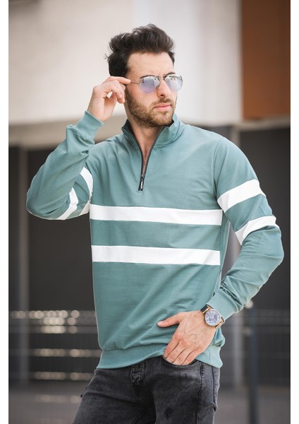 Nepido Çift Renkli Yarım Fermuarlı Balıkçı Yaka Erkek Sweatshirt