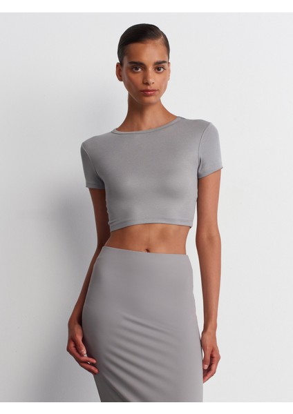 31104 Modal Crop Top-Gri