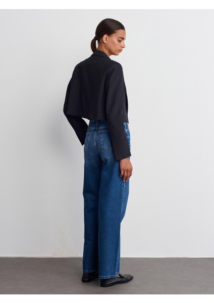 71688 Taşlanmış Wideleg Denim Pantolon-Lacivert modelleri