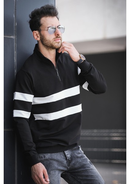 Nepido Çift Renkli Yarım Fermuarlı Balıkçı Yaka Erkek Sweatshirt