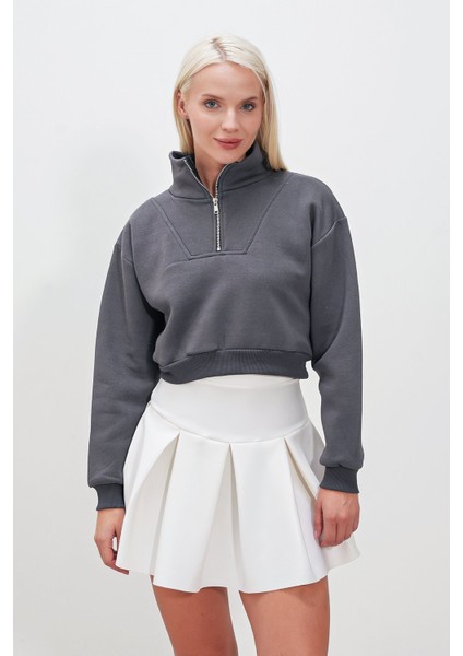 Üç Iplik Kol Ucu Etek Lastikli Yarım Fermuarlı Sweat modelleri