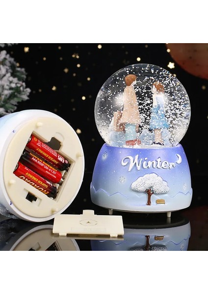Winter Mavi Rüya Püskürtmeli Işıklı Ve Müzikli Büyük Boy Kar Küresi modelleri
